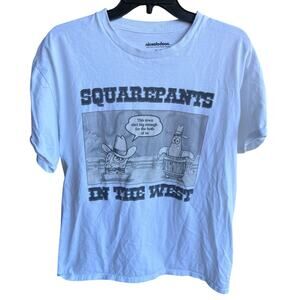 SPONGEBOB SQUAREPANTS Black White front Wild Wild West Wanted tee sz M